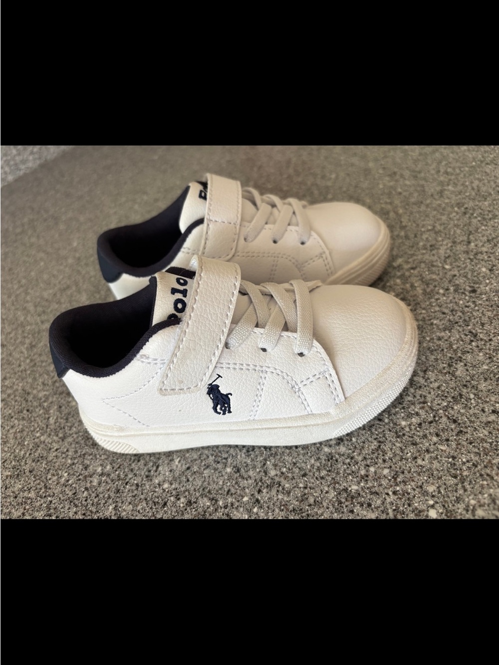 Polo by Ralph Lauren White and Navy Kids Velcro Sneakers